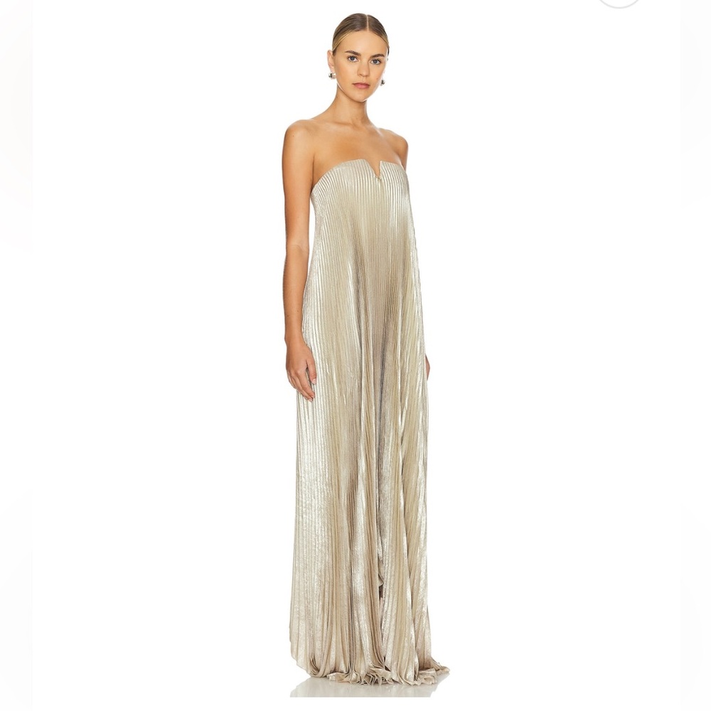Elegant Strapless Gold Evening Gown